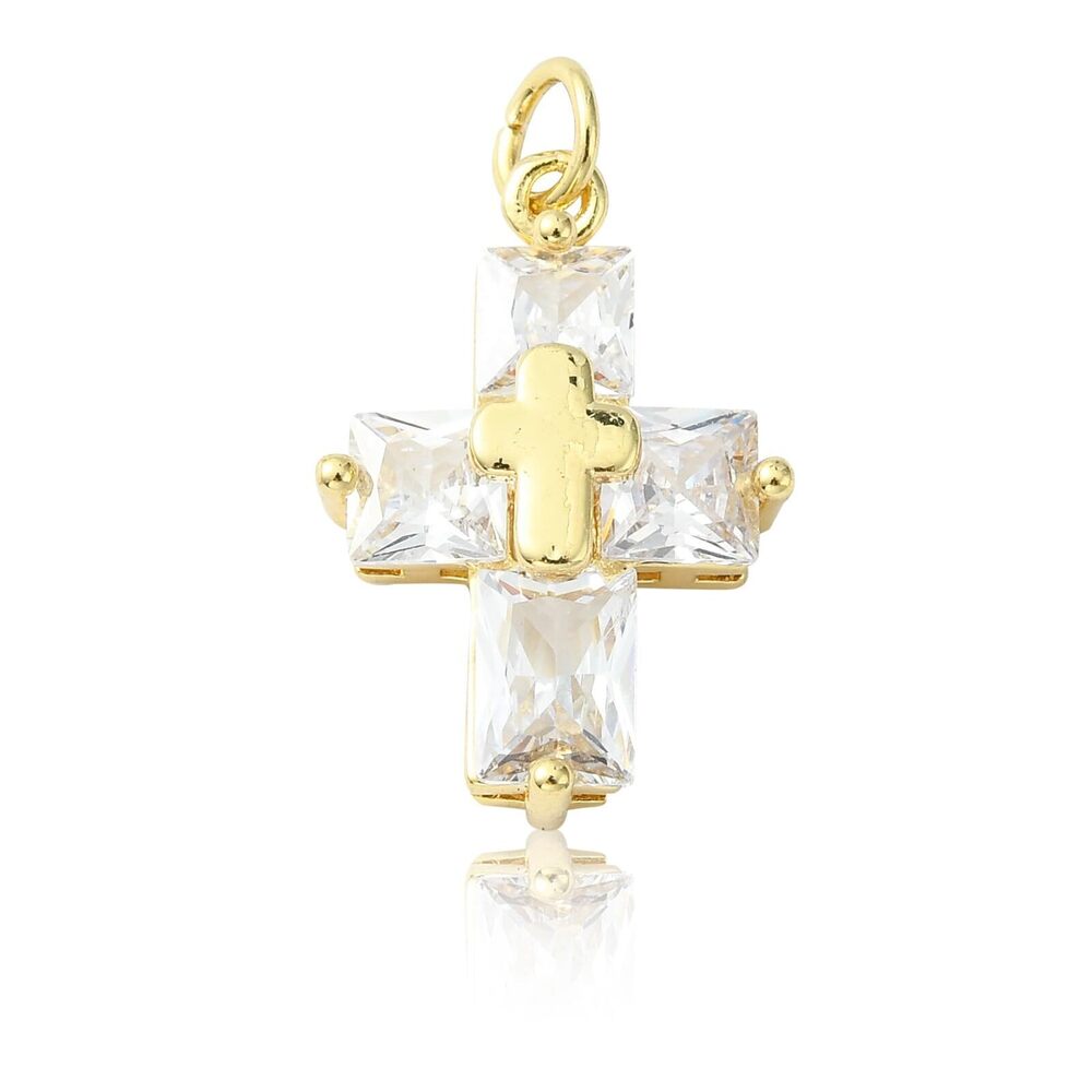 6806 10 Pcs Micro Pave Cubic Zirconia Charms Real Gold Plated Crucifix